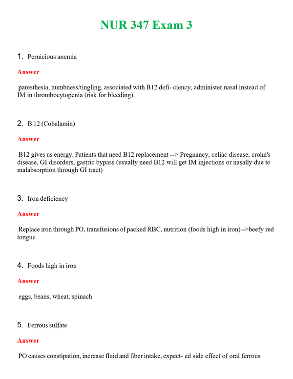 NUR 347 EXAM 3 | COMPLETE QUESTIONS & ANSWERS (SOLVED) 100% CORRECT