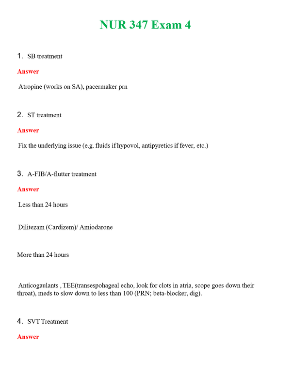 NUR 347 EXAM 4 | QUESTIONS AND ANSWERS INCLUDED