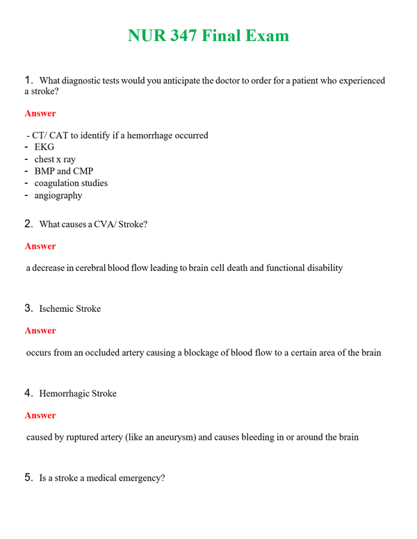 NUR 347 FINAL EXAM | A++ EXAM WITH ALL NEW QS & AS - GUARANTEED PASS!