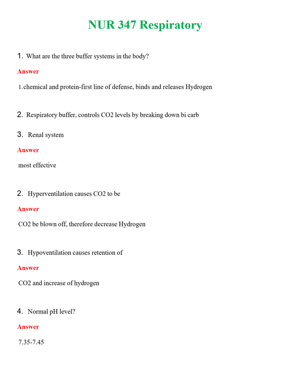 NUR 347 RESPIRATORY | ACTUAL QUESTIONS AND ANSWERS 100% CORRECT