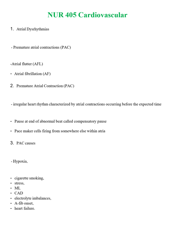 NUR 405 CARDIOVASCULAR | GRADED A+ QUESTIONS AND ANSWERS (SOLVED)