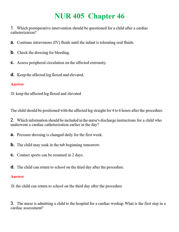 NUR 405 CHAPTER 46 | QUESTIONS AND ANSWERS INCLUDED