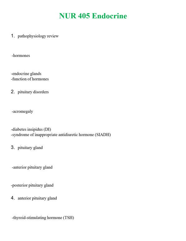 NUR 405 ENDOCRINE | A SOLVED 100% CORRECT