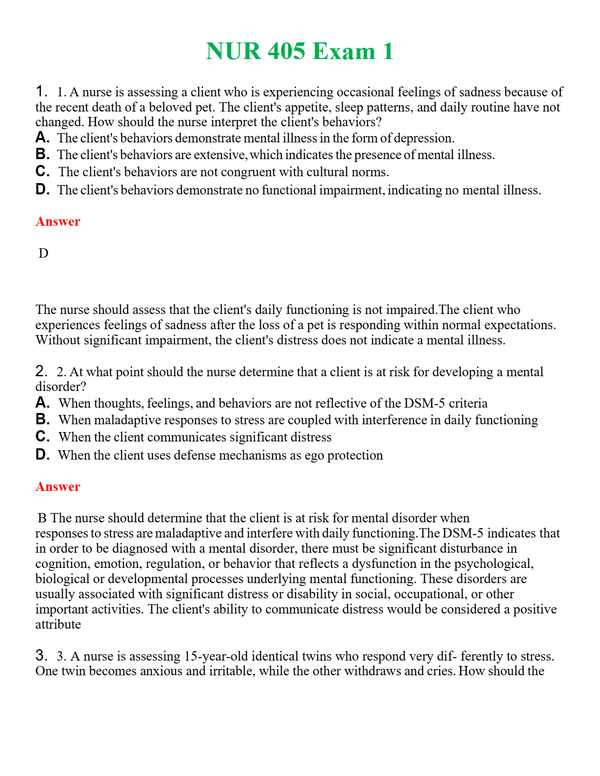 NUR 405 EXAM 1 | GRADED A+ QUESTIONS AND ANSWERS (SOLVED)