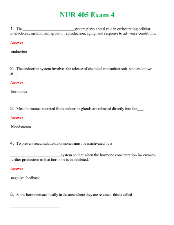 NUR 405 EXAM 4 | WITH 100% VERIFIED ANSWERS