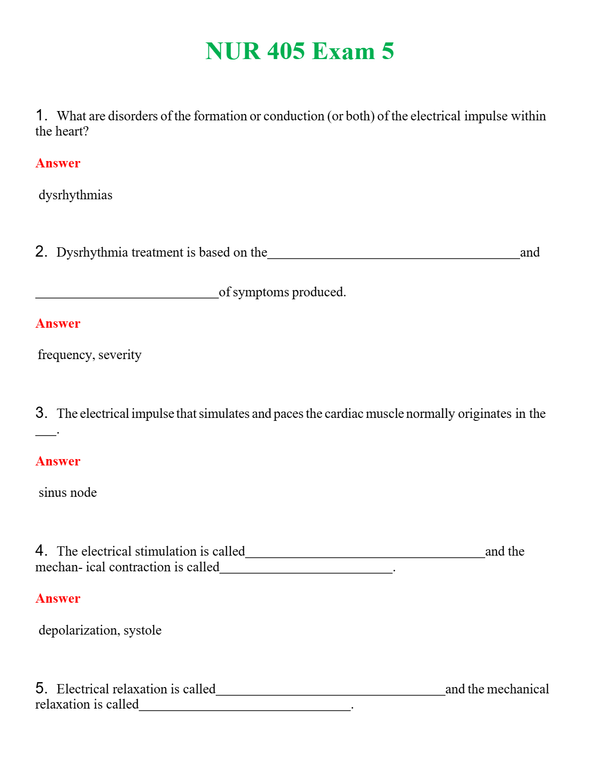NUR 405 EXAM 5 | (ACTUAL EXAM ) QUESTIONS AND ANSWERS (SOLVED