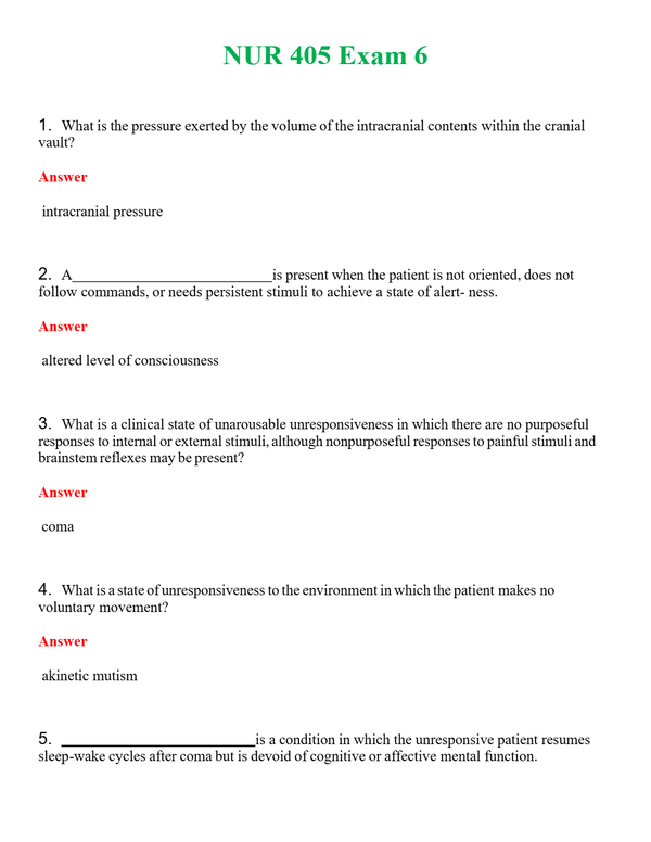 NUR 405 EXAM 6 | QUESTIONS & ANSWERS (SOLVED)