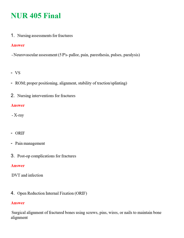 NUR 405 FINAL 1 | WITH 100% VERIFIED ANSWERS