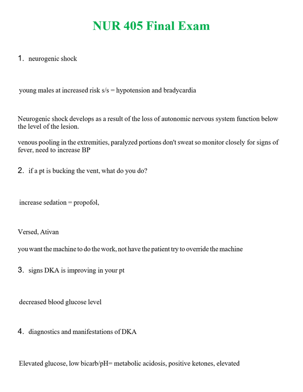 NUR 405 FINAL EXAM | QUESTIONS & ANSWERS (SOLVED)