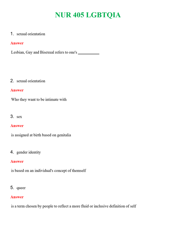 NUR 405 LGBTQIA | WITH 100% VERIFIED ANSWERS