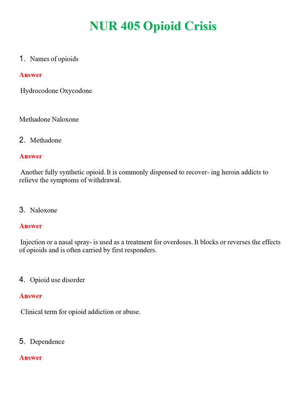 NUR 405 OPIOID CRISIS | A+ RATED GUIDE | QUESTIONS AND ANSWERS (SOLVED)