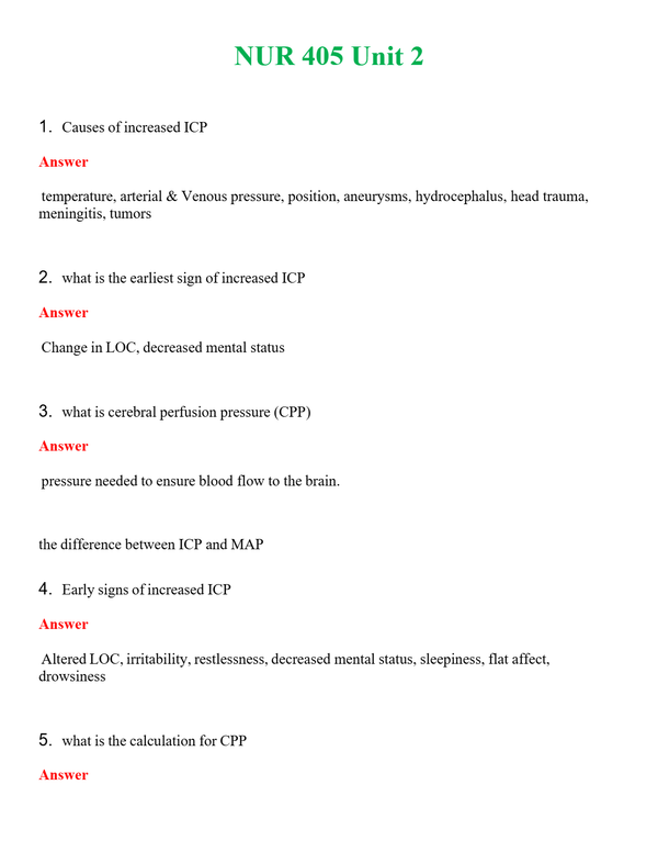 NUR 405 UNIT 2 | COMPLETE ANSWERS 100% CORRECT