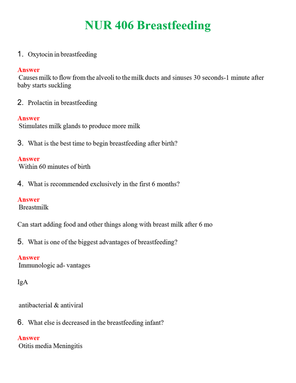 NUR 406 BREASTFEEDING | ALL Q&AS BRAND NEW GUARANTEED A+++