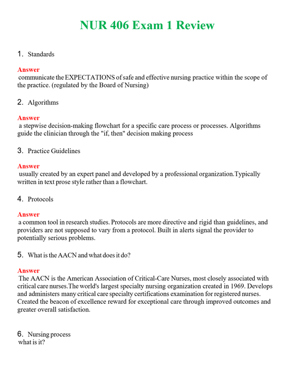 NUR 406 EXAM 1 REVIEW | GRADED A+ SOLVED 100% CORRECT