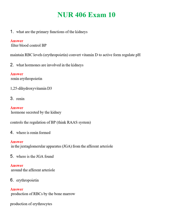 NUR 406 EXAM 10 | GRADED A+ QUESTIONS & ANSWERS