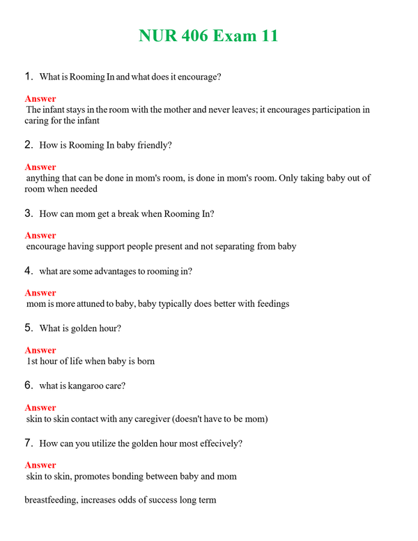 NUR 406 EXAM 11 | GRADED A+ QUESTIONS AND ANSWERS (SOLVED)