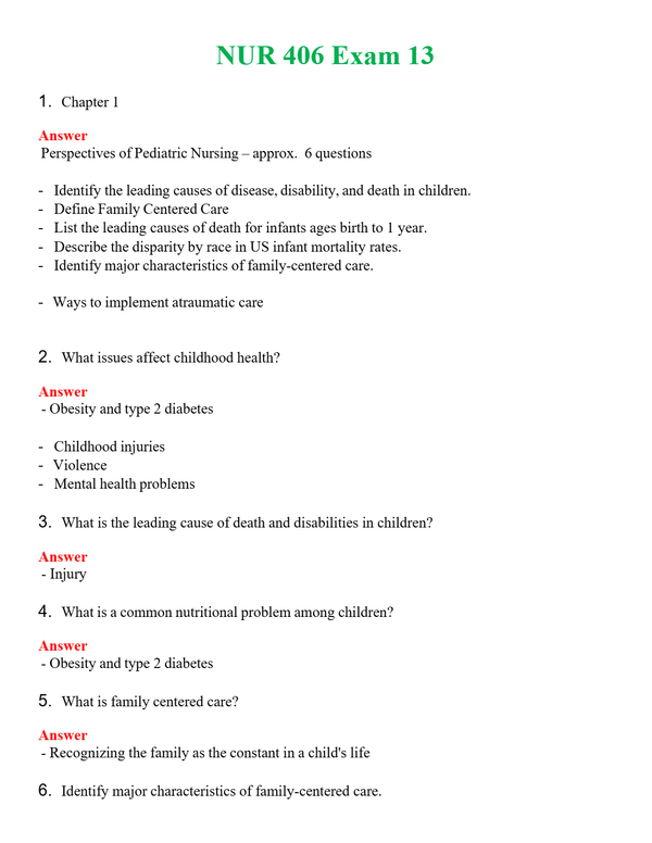 NUR 406 EXAM 13 | A SOLVED 100% CORRECT