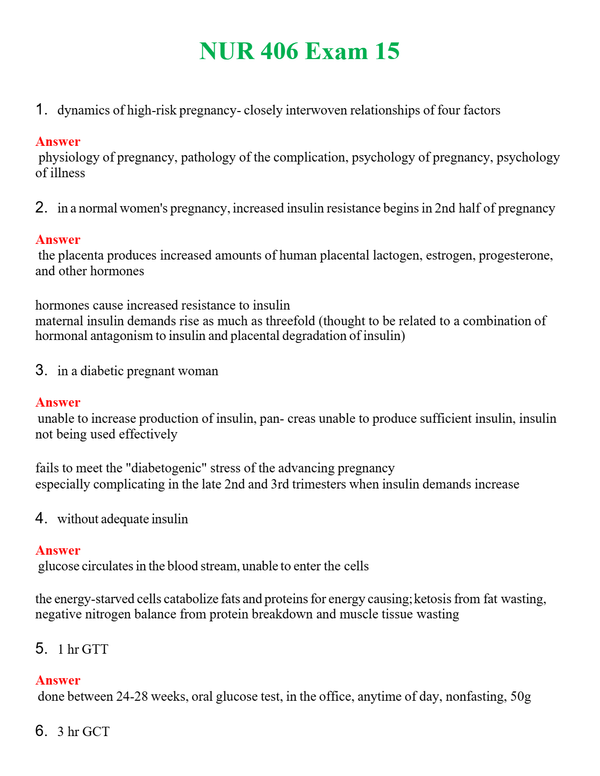 NUR 406 EXAM 15 | GRADED A+ QUESTIONS & ANSWERS