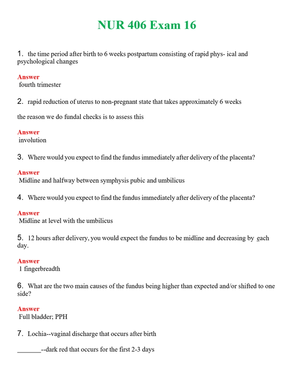 NUR 406 EXAM 16 | GRADED A+ QUESTIONS AND ANSWERS (SOLVED)