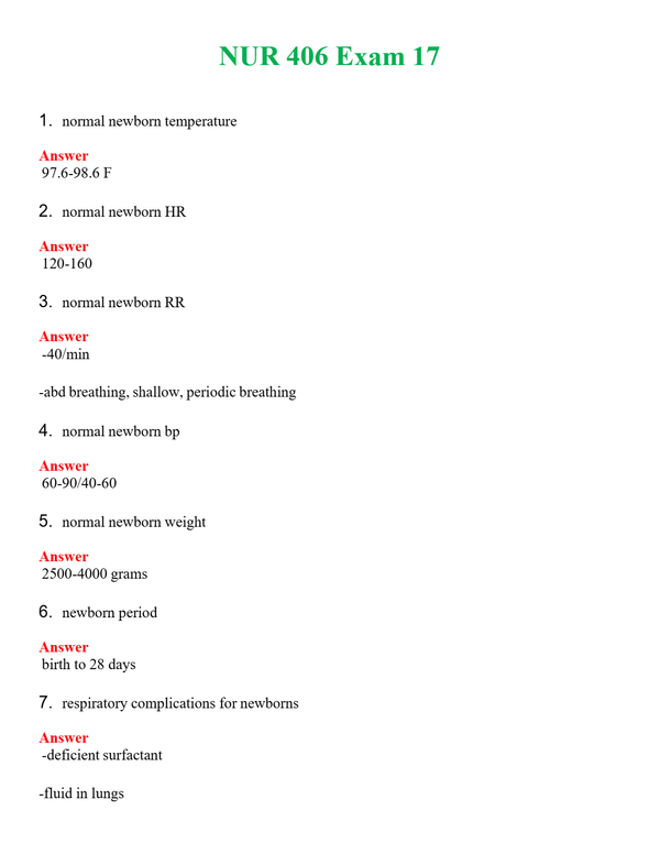 NUR 406 EXAM 17 | A SOLVED 100% CORRECT