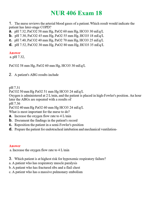 NUR 406 EXAM 18 | A+ RATED GUIDE | QUESTIONS AND ANSWERS (SOLVED)