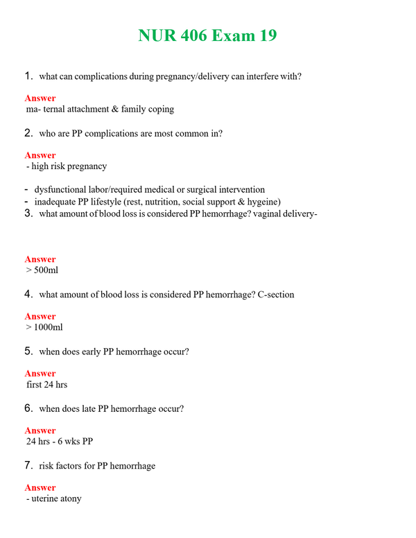 NUR 406 EXAM 19 | WITH 100% VERIFIED ANSWERS