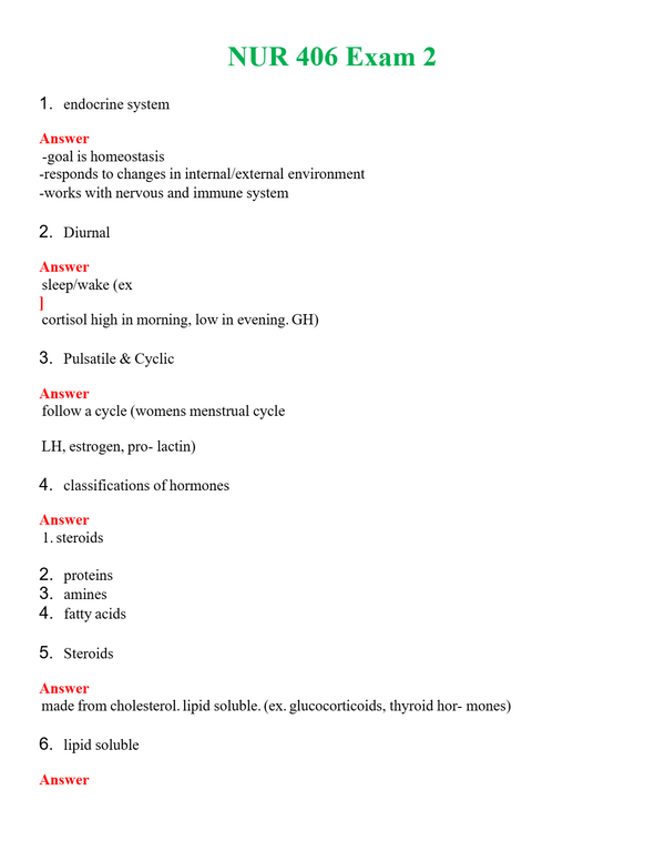 NUR 406 EXAM 2 | A++ EXAM WITH ALL NEW QS & AS - GUARANTEED PASS!