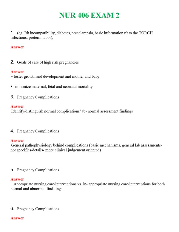 NUR 406 EXAM 2 | GRADED A+ QUESTIONS AND ANSWERS (SOLVED)