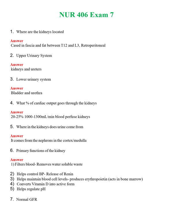 NUR 406 EXAM 7 | ALL Q&AS BRAND NEW GUARANTEED A+++