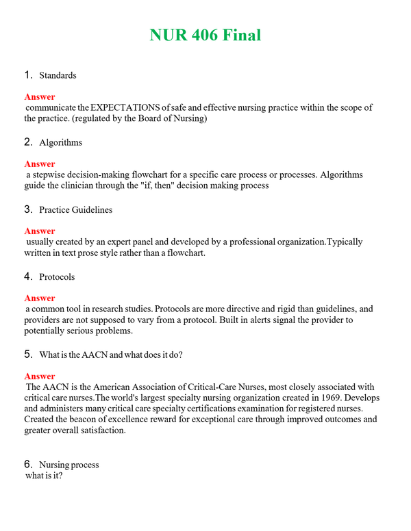 NUR 406 FINAL | LATEST QUESTIONS WITH COMPLETE GRADE A++ ANSWERS