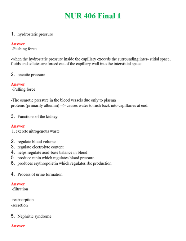 NUR 406 FINAL 1 | (ACTUAL EXAM ) QUESTIONS AND ANSWERS (SOLVED)
