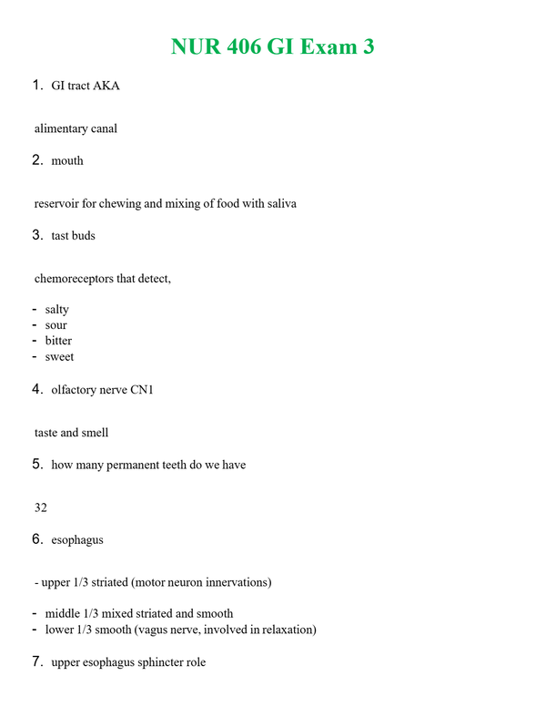 NUR 406 GI EXAM 3 | A+ RATED GUIDE | QUESTIONS AND ANSWERS (SOLVED)