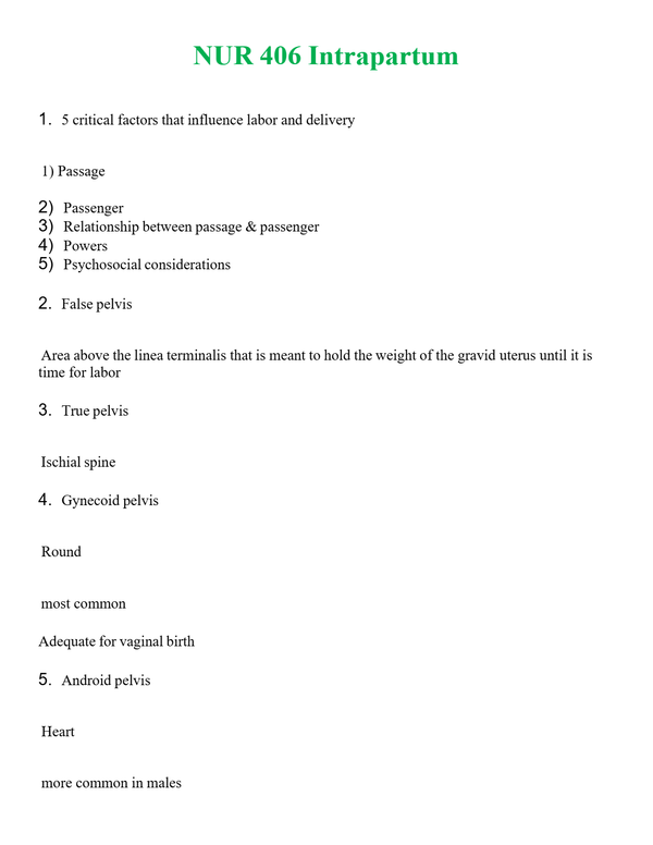 NUR 406 INTRAPARTUM | WITH 100% VERIFIED ANSWERS