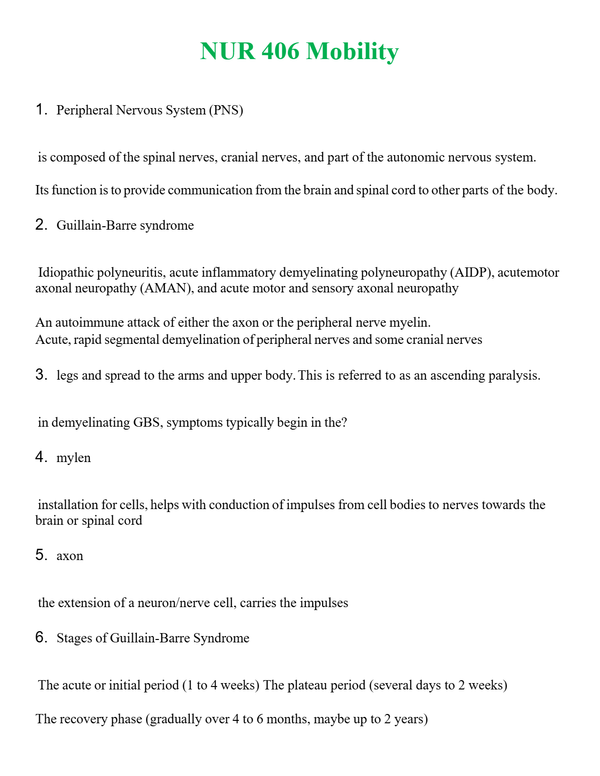 NUR 406 MOBILITY | A+ RATED GUIDE | QUESTIONS AND ANSWERS (SOLVED)