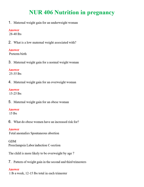 NUR 406 NUTRITION IN PREGNANCY | PASSED | A+ RATED GUIDE | NEW FULL EXAM
