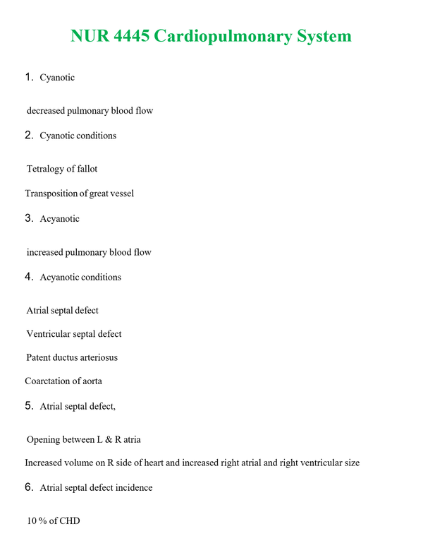 NUR 4445 CARDIOPULMONARY SYSTEM | ACTUAL QUESTIONS AND ANSWERS 100% CORRECT