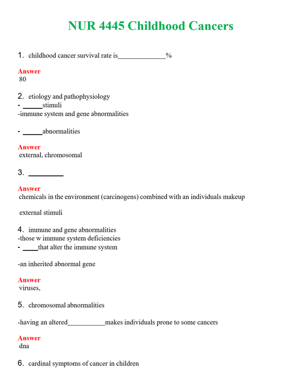 NUR 4445 CHILDHOOD CANCERS | GRADED A+ QUESTIONS & ANSWERS