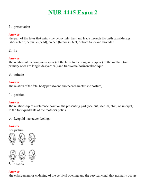 NUR 4445 EXAM 2 | NEW FULL QUESTIONS AND ANSWERS 100% CORRECT