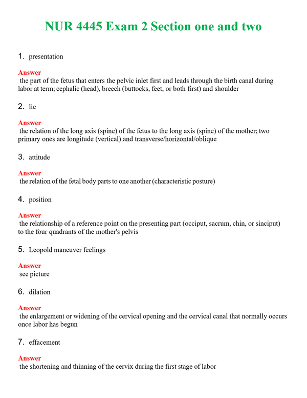 NUR 4445 EXAM 2 SECTION ONE AND TWO | PASSED | A+ RATED GUIDE | NEW FULL EXAM