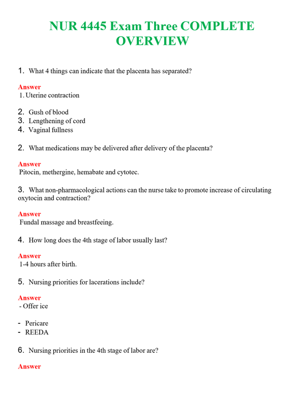 NUR 4445 EXAM THREE COMPLETE OVERVIEW | GRADED A+ QUESTIONS & ANSWERS