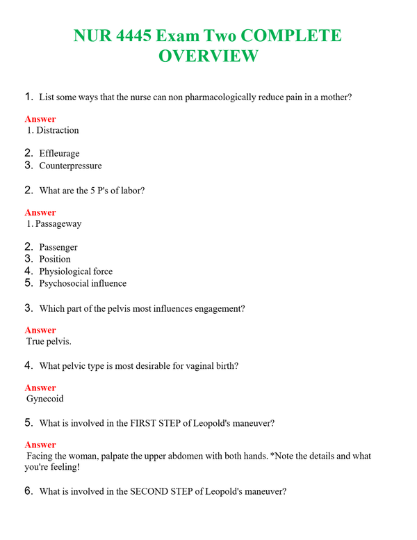 NUR 4445 EXAM TWO COMPLETE OVERVIEW | GRADED A+ QUESTIONS AND ANSWERS (SOLVED)