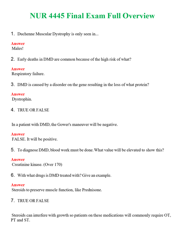 NUR 4445 FINAL EXAM FULL OVERVIEW | PASSED | A+ RATED GUIDE | NEW FULL EXAM