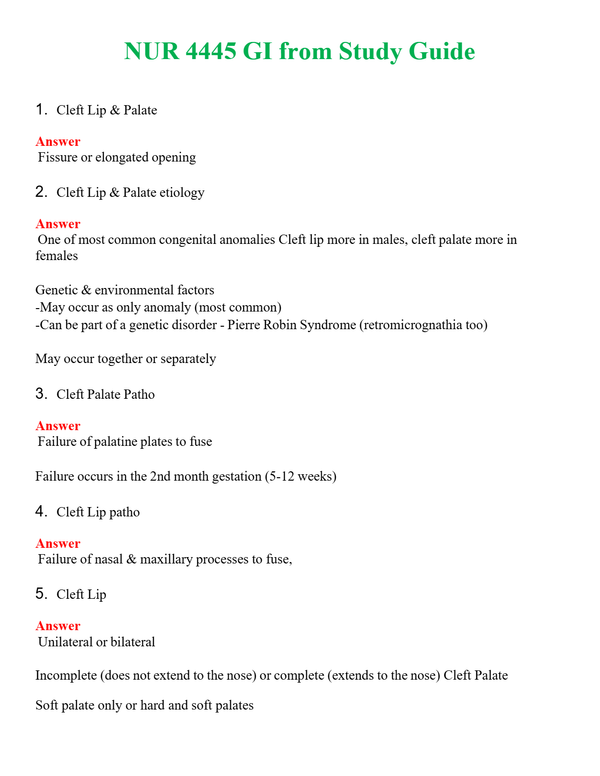 NUR 4445 GI FROM STUDY GUIDE | A SOLVED 100% CORRECT