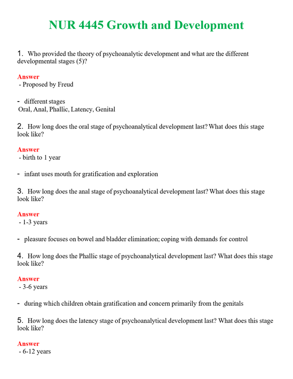 NUR 4445 GROWTH AND DEVELOPMENT | A+ RATED GUIDE | QUESTIONS AND ANSWERS (SOLVED)