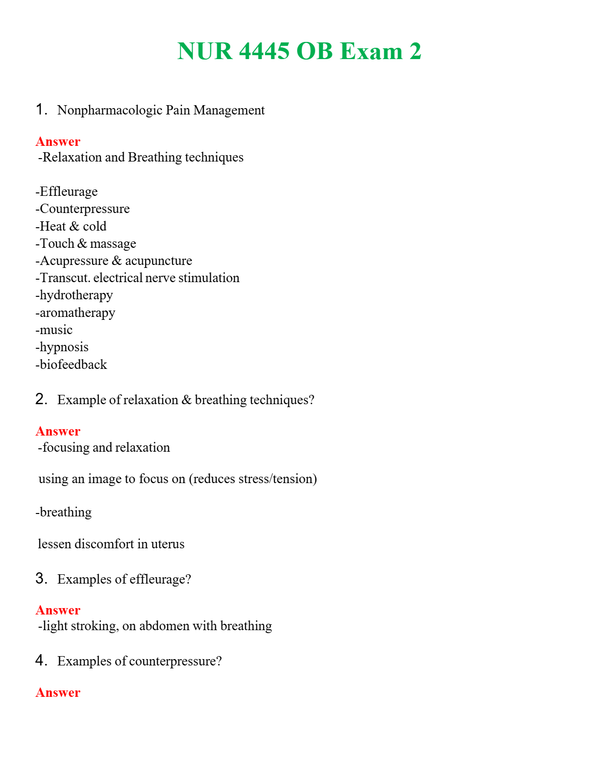 NUR 4445 OB EXAM 2 | COMPLETE QUESTIONS & ANSWERS (SOLVED) 100% CORRECT