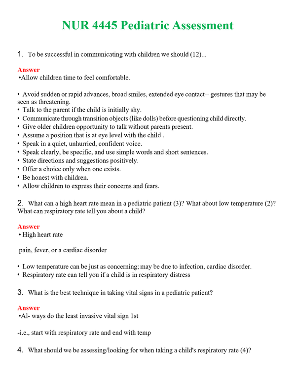 NUR 4445 PEDIATRIC ASSESSMENT | GRADED A+ SOLVED 100% CORRECT
