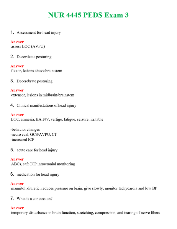 NUR 4445 PEDS EXAM 3 | A++ EXAM WITH ALL NEW QS & AS - GUARANTEED PASS!