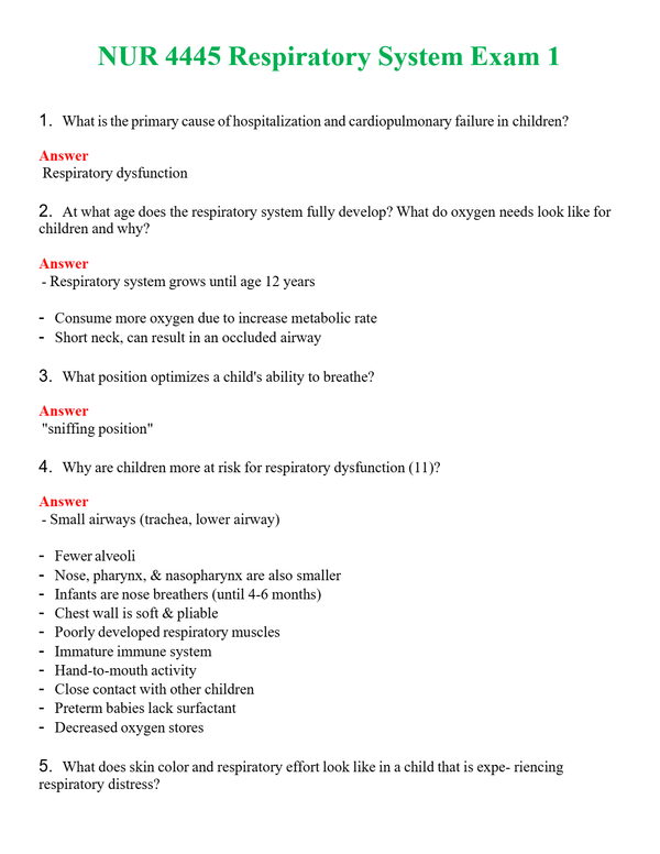 NUR 4445 RESPIRATORY SYSTEM EXAM 1 | A++ EXAM WITH ALL NEW QS & AS - GUARANTEED PASS!