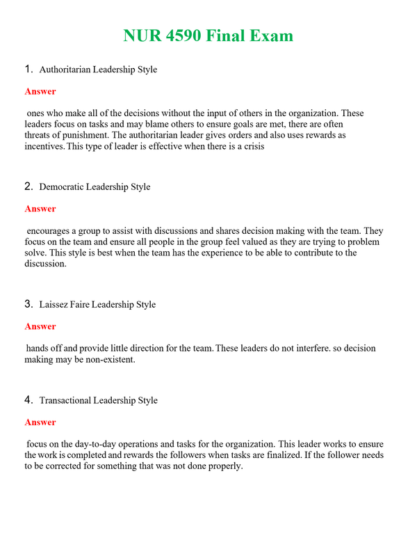 NUR 4590 FINAL EXAM | GRADED A+ QUESTIONS & ANSWERS