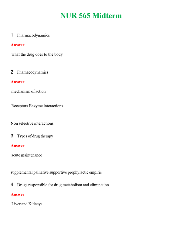 NUR 565 MIDTERM | QUESTIONS AND ANSWERS INCLUDED